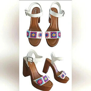 Boho 9 Granny Square Flower Platform Groove Retro Hippie Sandals New
